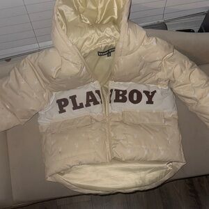 PLAYBOY Beige and White Puffer Jacket
